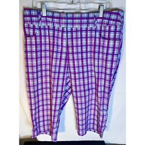 Adidas Climalite Bermuda Shorts Womens Plaid Purple Golf Active Casual Sz 12